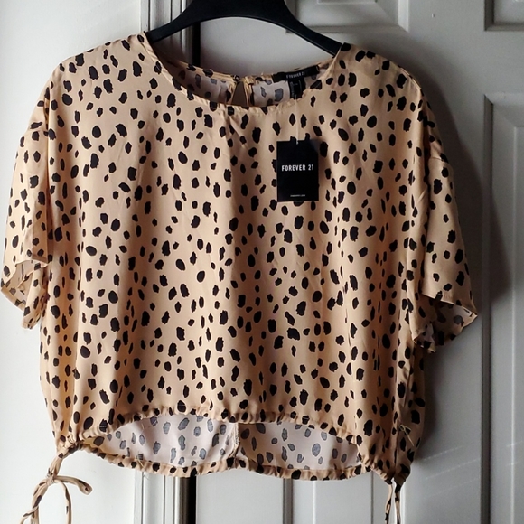 🐆Forever 21 Top sz L Taupe/Black - Picture 1 of 3